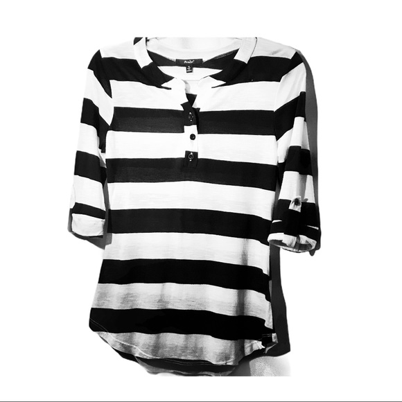 Papaya Tops - Papaya Black & White Striped Top